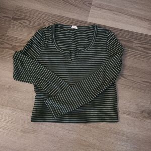 Cotton On Green and White Striped Long Sleeve Top Size XL